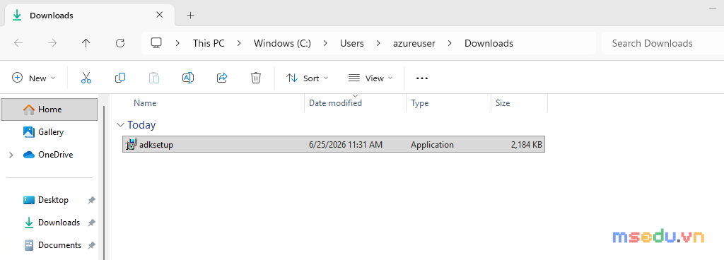 File adksetup.exe sau khi tải về, nằm trong thư mục Downloads