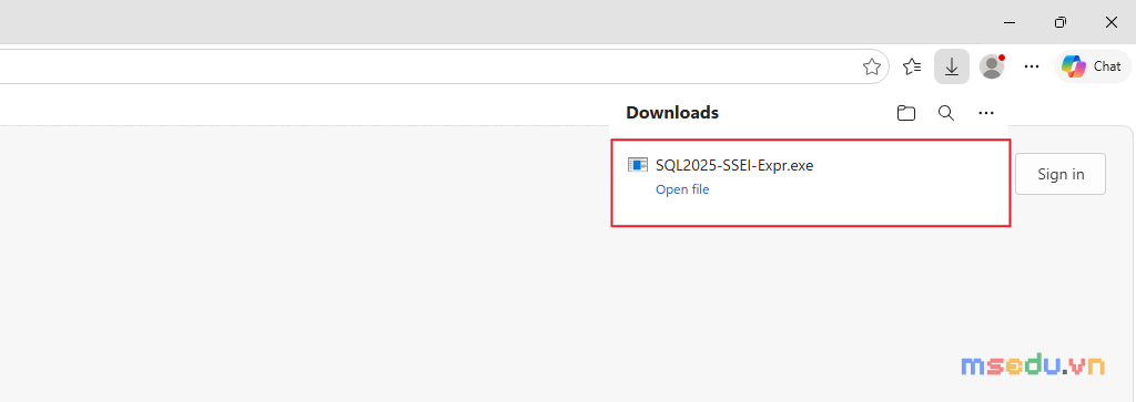File cài SQL Server 2025 Express (SQL2025-SSEI-Expr.exe) sau khi tải về từ trình duyệt